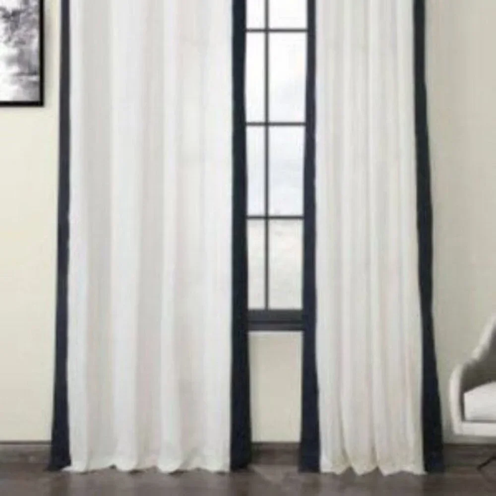 Panama Vertical Cotton Unlined Colorblock Curtain (1 Panel) 50 X 84 Blue/Popcorn